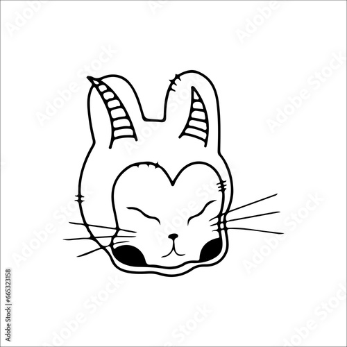 vector illustration of cute doll head with horns