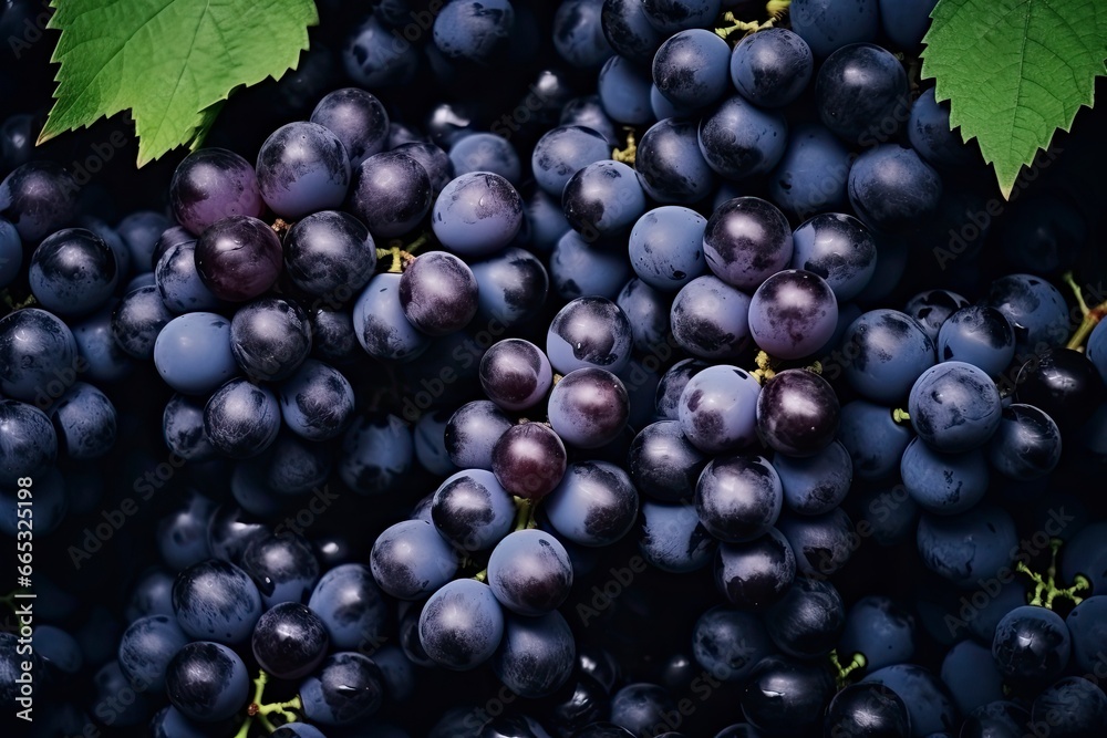 Flat lay background of vines, lots of organic blue dark grapes. Flat lay background of vines, lots of organic blue dark grapes.