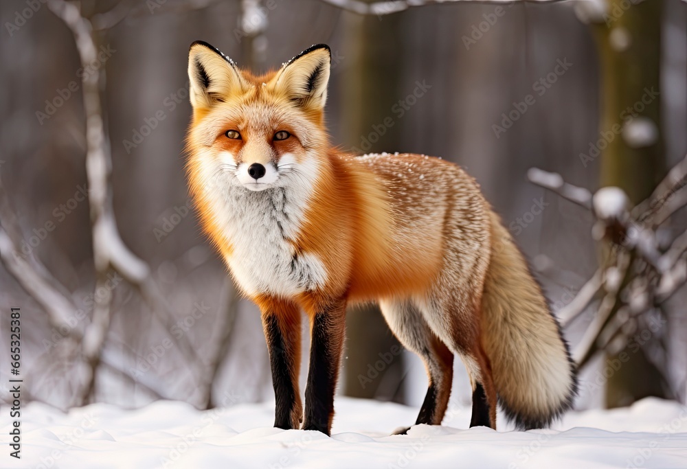 Red fox standing on snow. Red fox standing on snow.