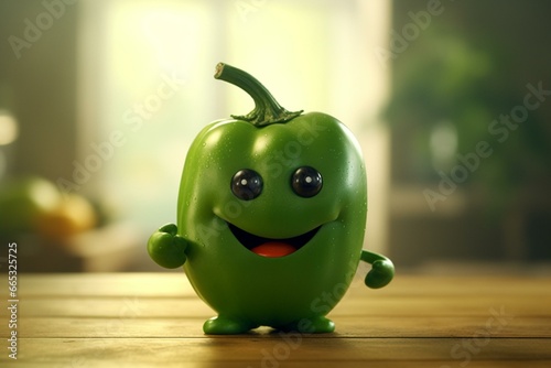 Adorable animated green bell pepper person. Generative AI photo