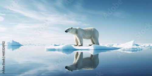 Polar bear on ice floe. Melting iceberg and global warming.