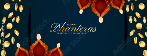decorative happy dhanteras festival poster for worship and joy