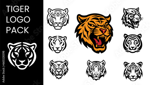 Tiger head icons set. Vector illustration for your graphic design.