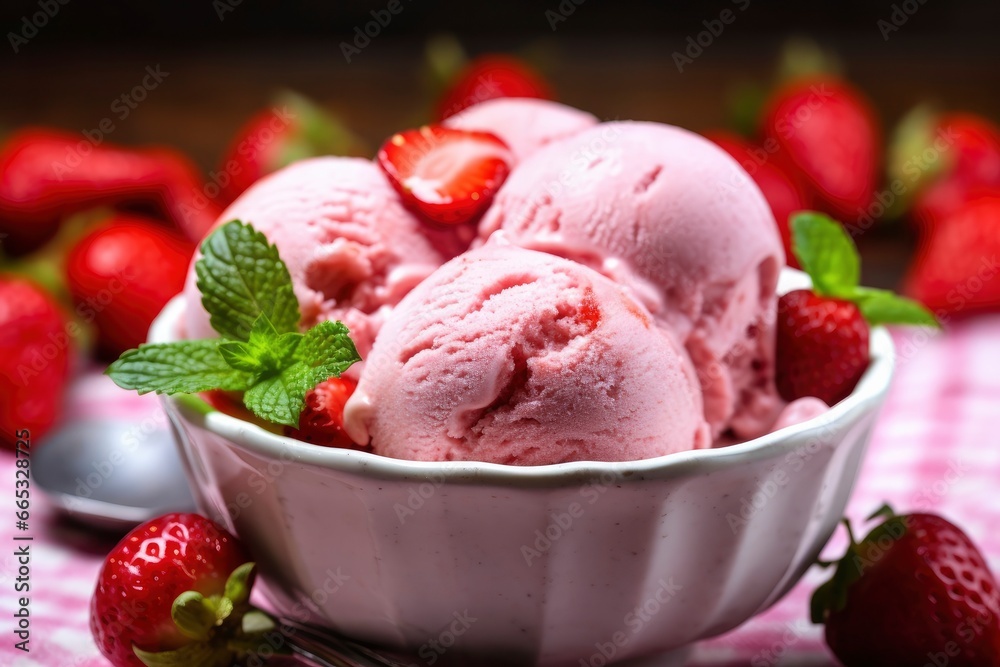 Strawberry Ice Cream with Fresh Strawberries. Strawberry Ice Cream with Fresh Strawberries.