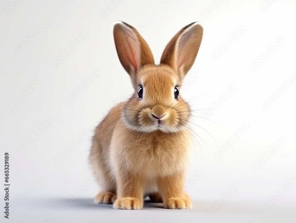 Generative AI : A healthy lovely baby brown bunny easter rabbit stand up on two legs on white background. Generative AI : A healthy lovely baby brown bunny easter rabbit stand up on two legs on white background.