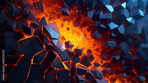 Abstract geometric background. Explosion power design with the crushing surface. 3d illustration. photo