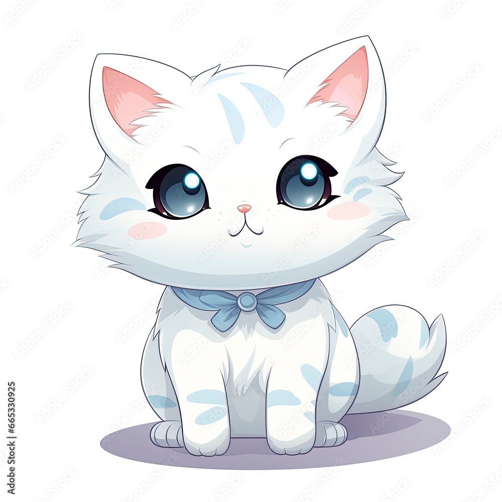 Cute Kawaii cat clipart icon white background.