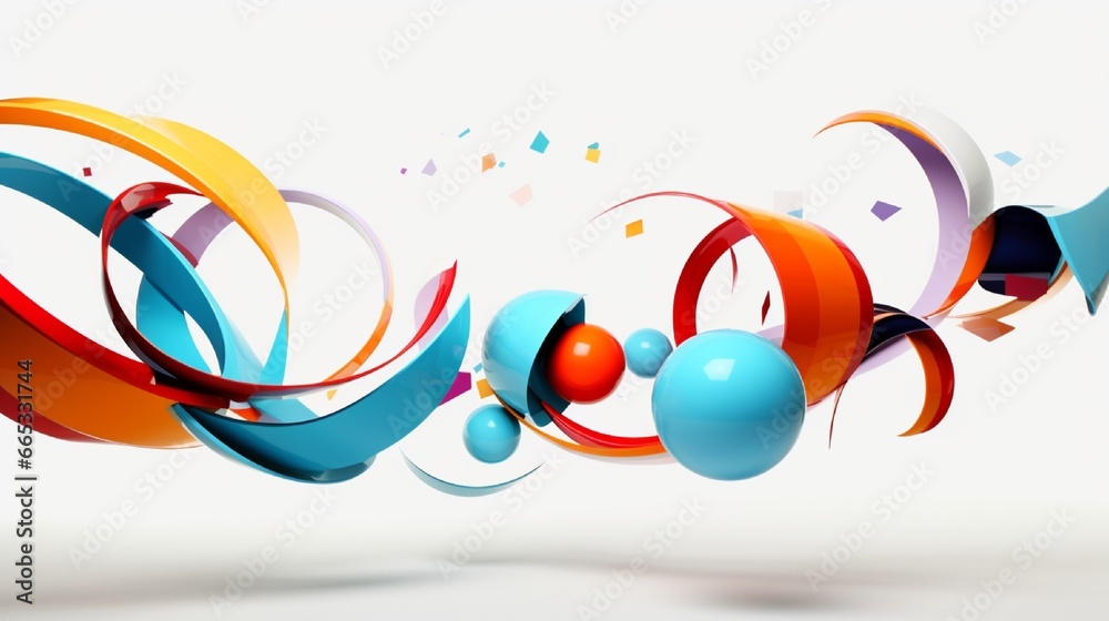Fototapeta premium geometric forms, vibrant figures flying against a white background