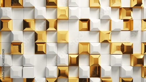 Geometric polygon  hexagon  cube  and triangle 3d abstraction seamless background for an artwork. interior mural wall art wallpaper featuring abstract golden and white cubes