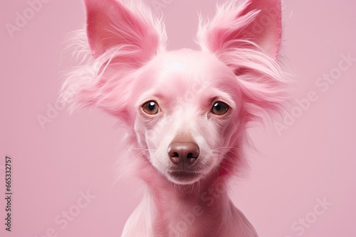 Pink colored dog on Pink Background. © Dibos