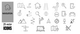 Set of 25 navigation icons. Linear style.