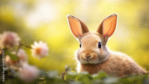 Easter Bunny with beautiful Spring Nature. © Dibos