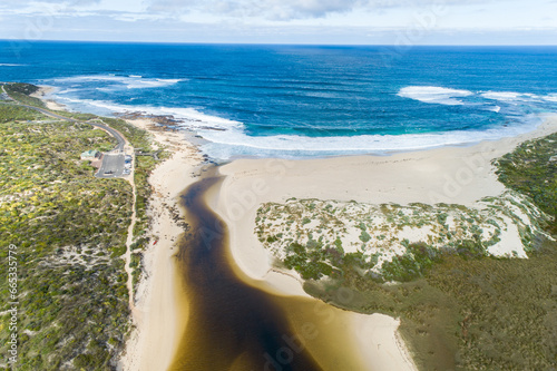 Aerial view of the Margaret River mouth and Indian Ocean. photo