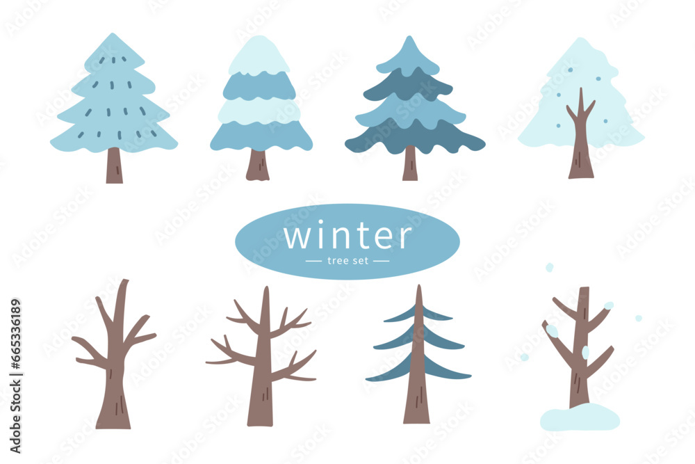 hand drawn winter tree vector illustration set hand drawn winter tree vector illustration set