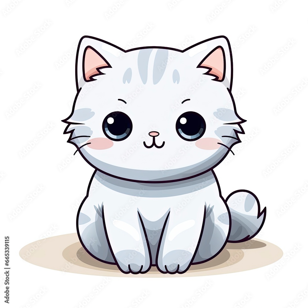 Cute Kawaii cat clipart icon white background. Cute Kawaii cat clipart icon white background.