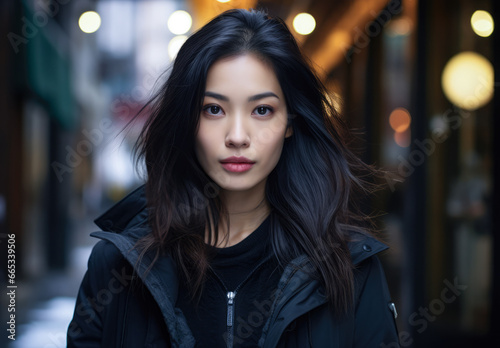 Wallpaper Mural Young Asian woman portrait in black Torontodigital.ca