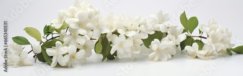 Jasmine flowers on white surface. © Khalada