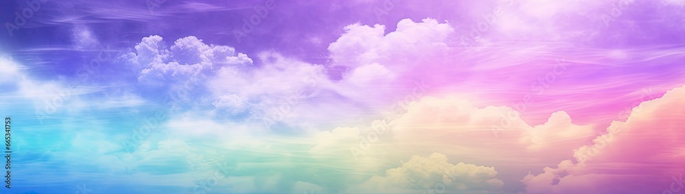 Rainbow sky with fluffy clouds. Multicolored toned sky. Rainbow sky with fluffy clouds. Multicolored toned sky.
