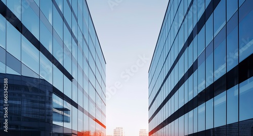 Two modern buildings with glass windows. Architecture design of buildings.