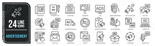 Advertisement thin line icons. Editable stroke. For website marketing design, logo, app, template, ui, etc. Vector illustration.
