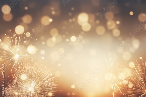 Gold Vintage Fireworks and bokeh on New Year s Eve and copy space.