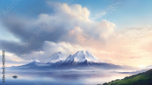 oil painting wallpaper. Fuji Mountain wall poster