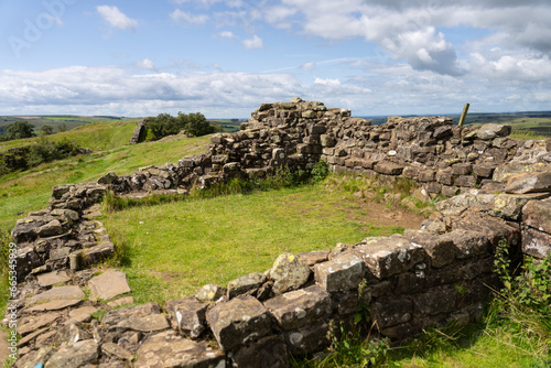 the ruins of an ancient Roman defensive turret along Hadrian's Wall near Wallton, Northumberland, UK