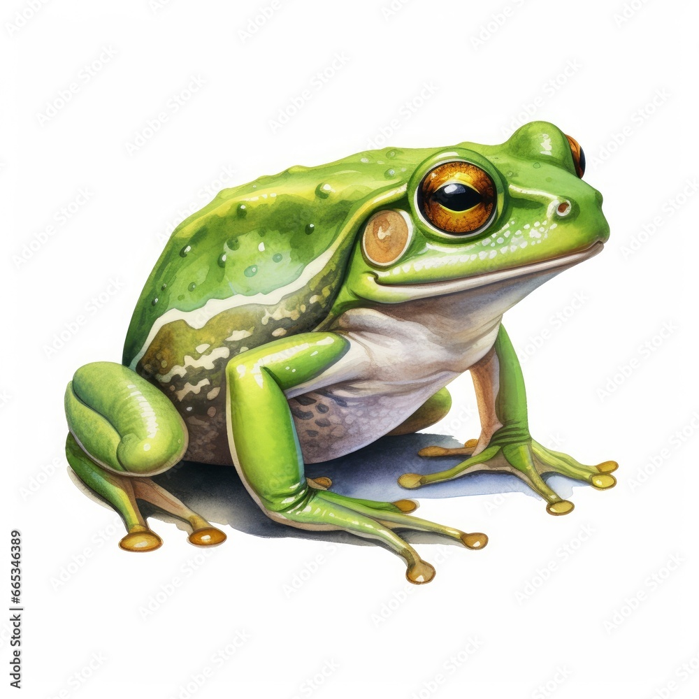 Obraz premium Watercolor green frog on white background.