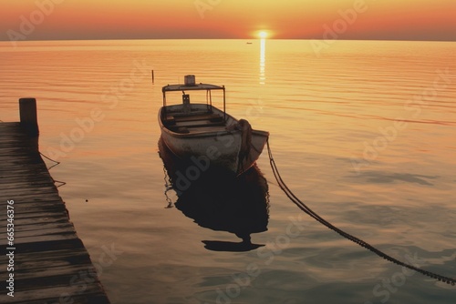 Boat mooring on sea at sunset. Generative AI