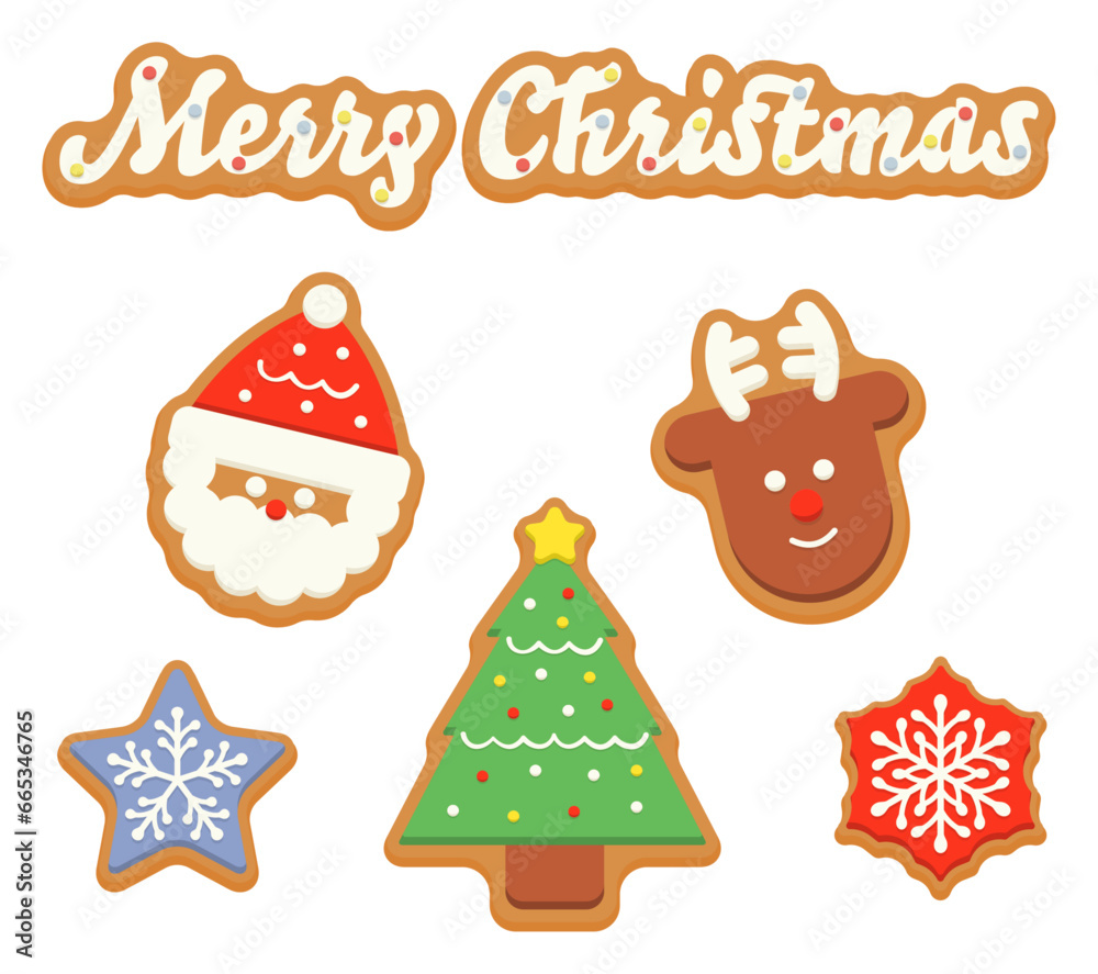 サンタさん・トナカイ・ツリー・雪のジンジャークッキー・クッキーのベクターイラスト／12月・クリスマス・冬