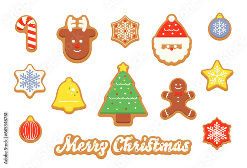 クリスマスモチーフのジンジャークッキー・クッキーのベクターイラスト／12月・クリスマス・冬