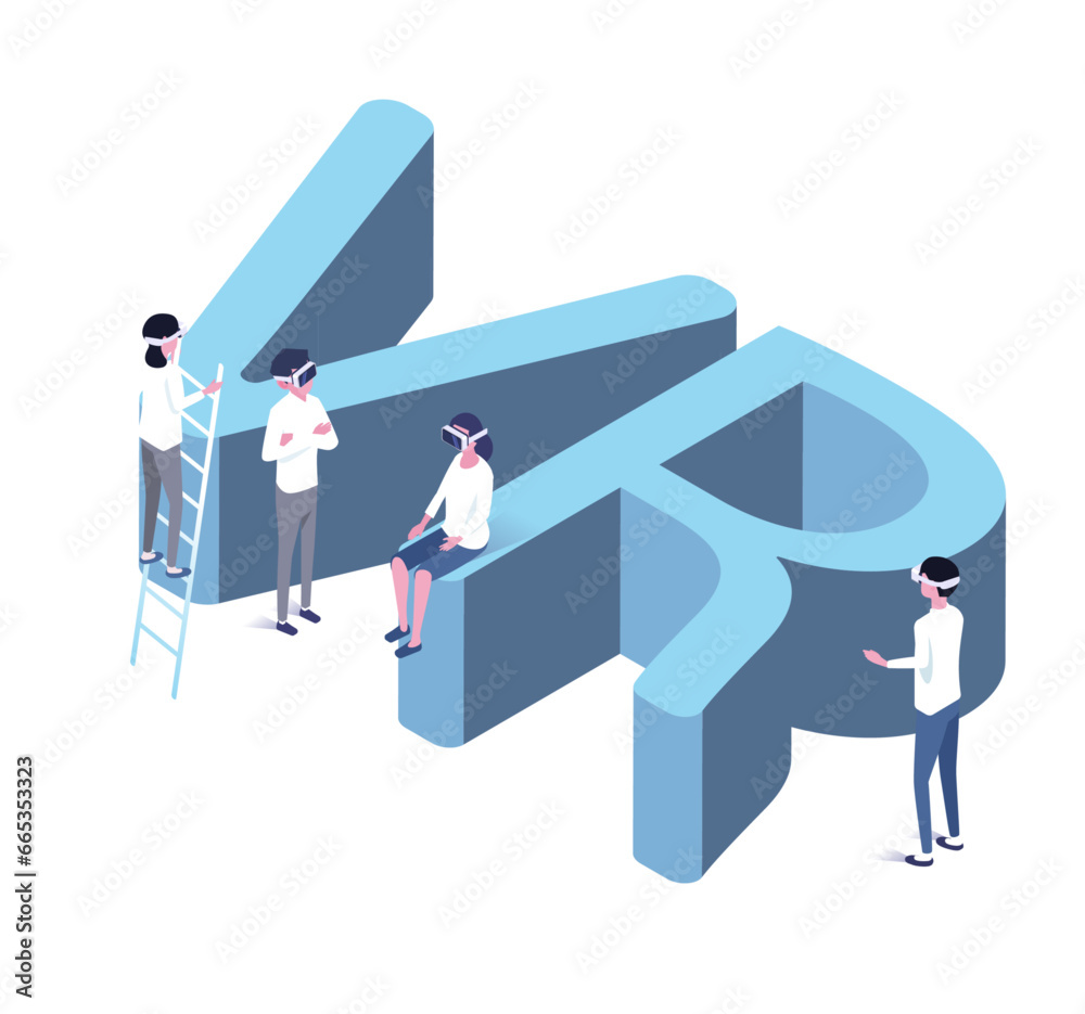 Fototapeta premium vector virtual reality isometric design with people working 