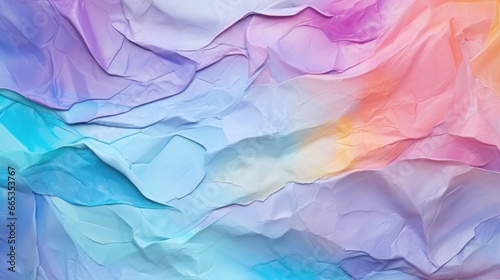 pastel rainbow crumpled paper on empty sheet background. copy text space.