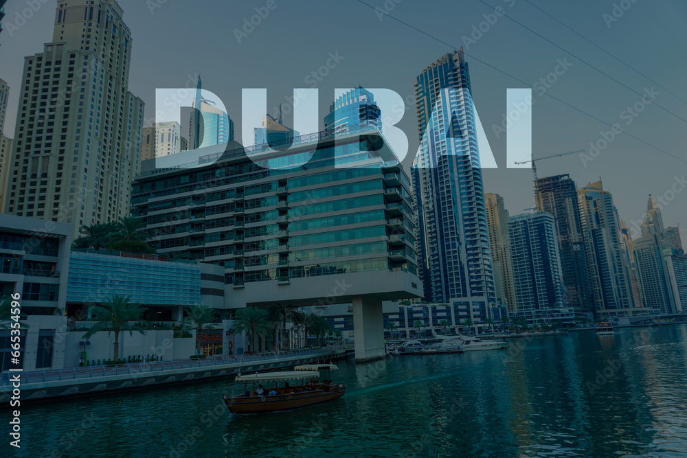 Obraz premium Place for text on darkened background overlooking Dubai