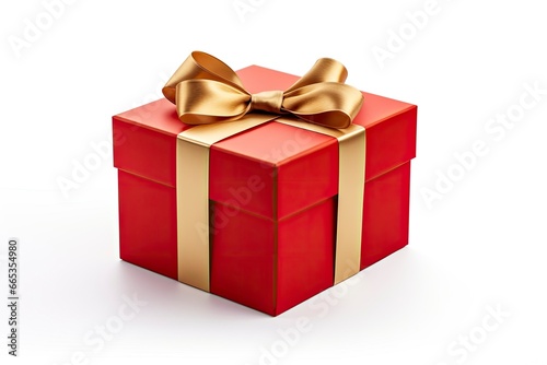 Gift box with red ribbon isolated on white background.