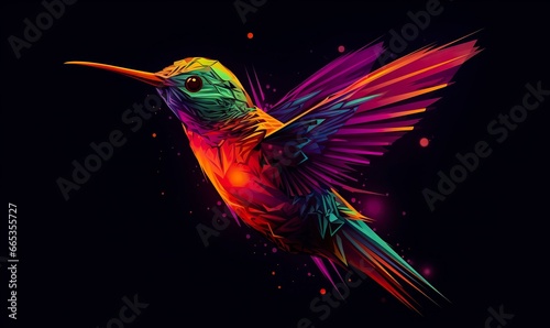 hummingbird logo with multiple colors flying through the air.. © Khalada