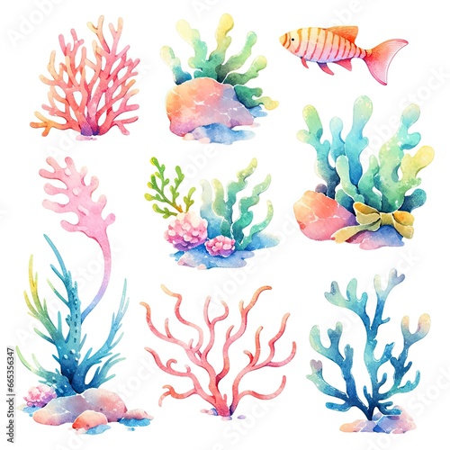 Underwater Sea element in watercolor on the white background.