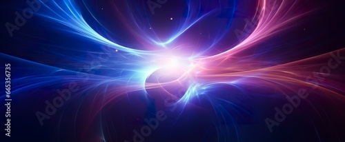 Neon colored glowing high energy singularity in space, 3D rendering.