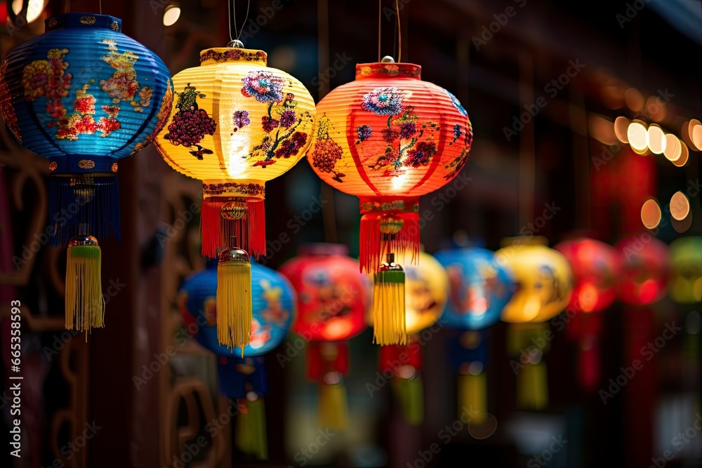 Colorful festival lanterns during the Chinese traditional holiday season.