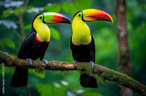 Toucan sitting on the branch in the forest. © Khalada