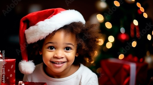 Cute African-American baby girl at home on Christmas eve. Ai generated