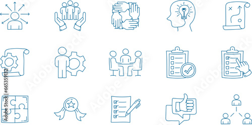 Set of management line icon design. Management doodle icon collections.
