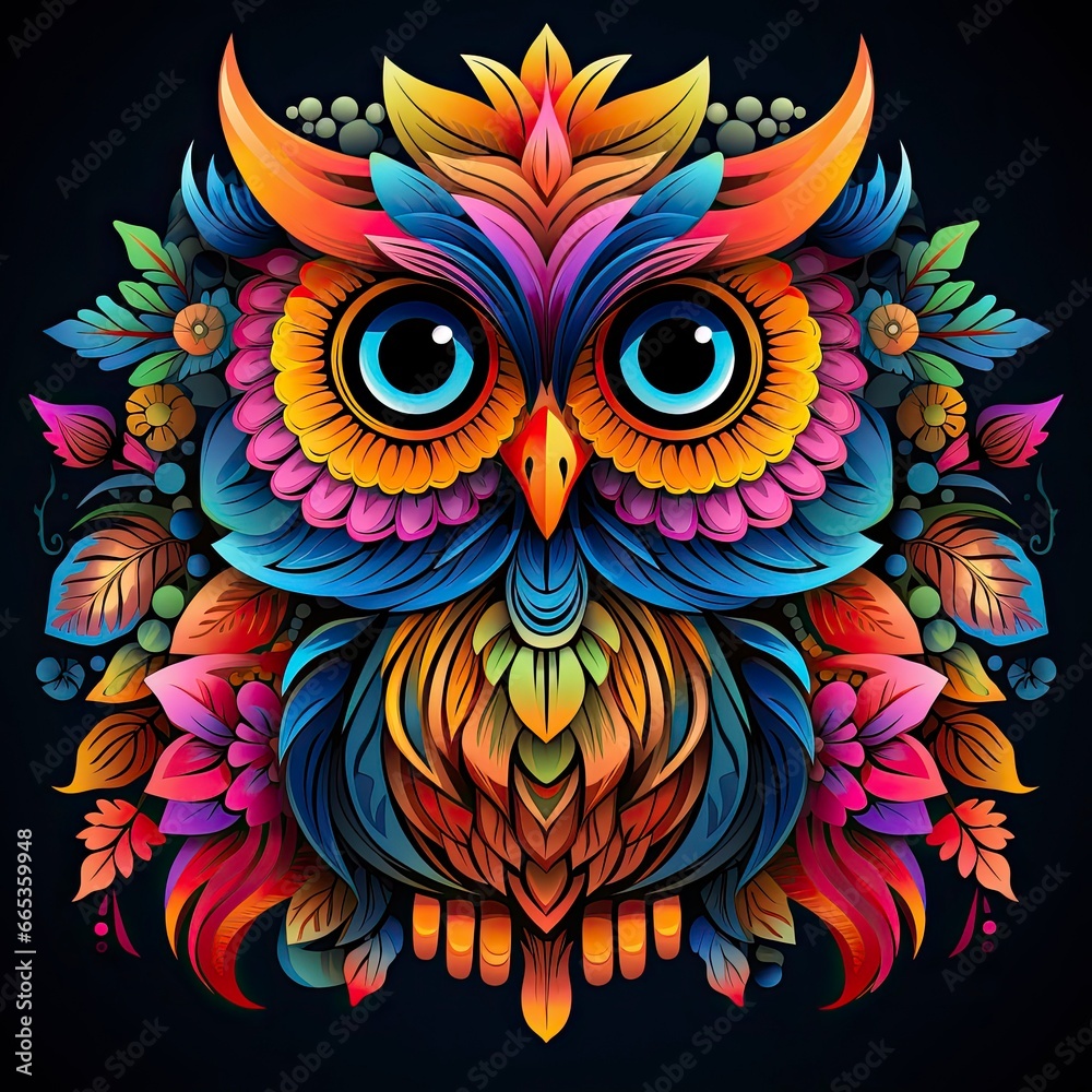 Fototapeta Multicolored mandala owl coloring page for adults.