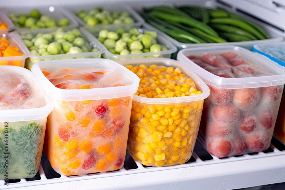 Frozen food in the freezer. Frozen vegetables. Frozen food in the freezer. Frozen vegetables.