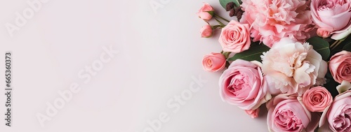 Fresh bunch of pink peonies and roses with copy space. © Khalada