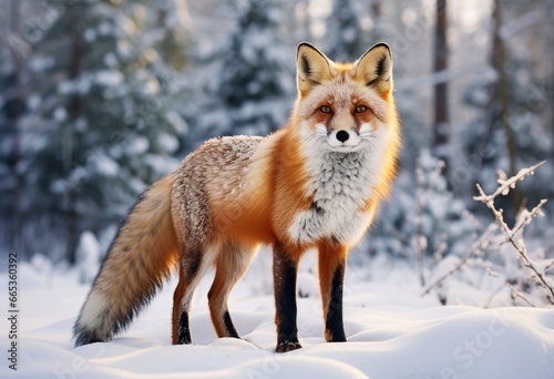  Red fox standing on snow.