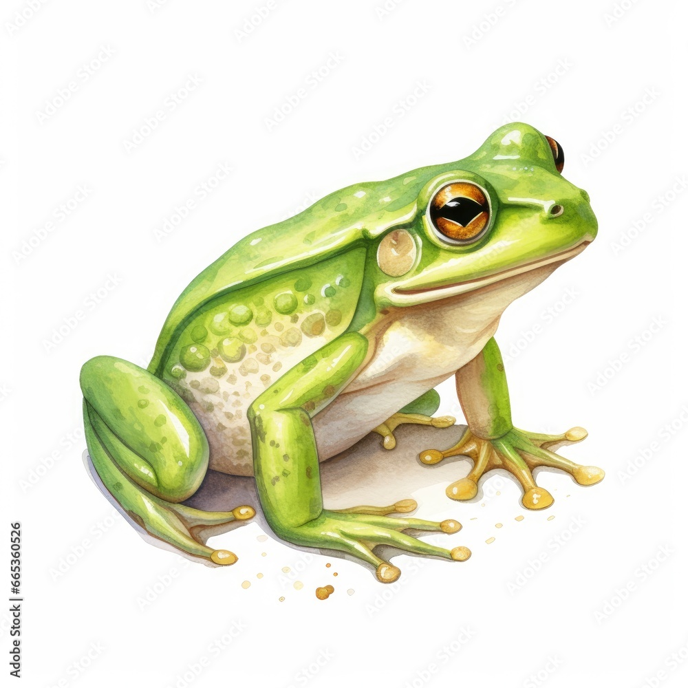 Fototapeta premium Watercolor green frog on white background.