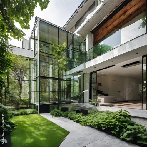 modern building with garden