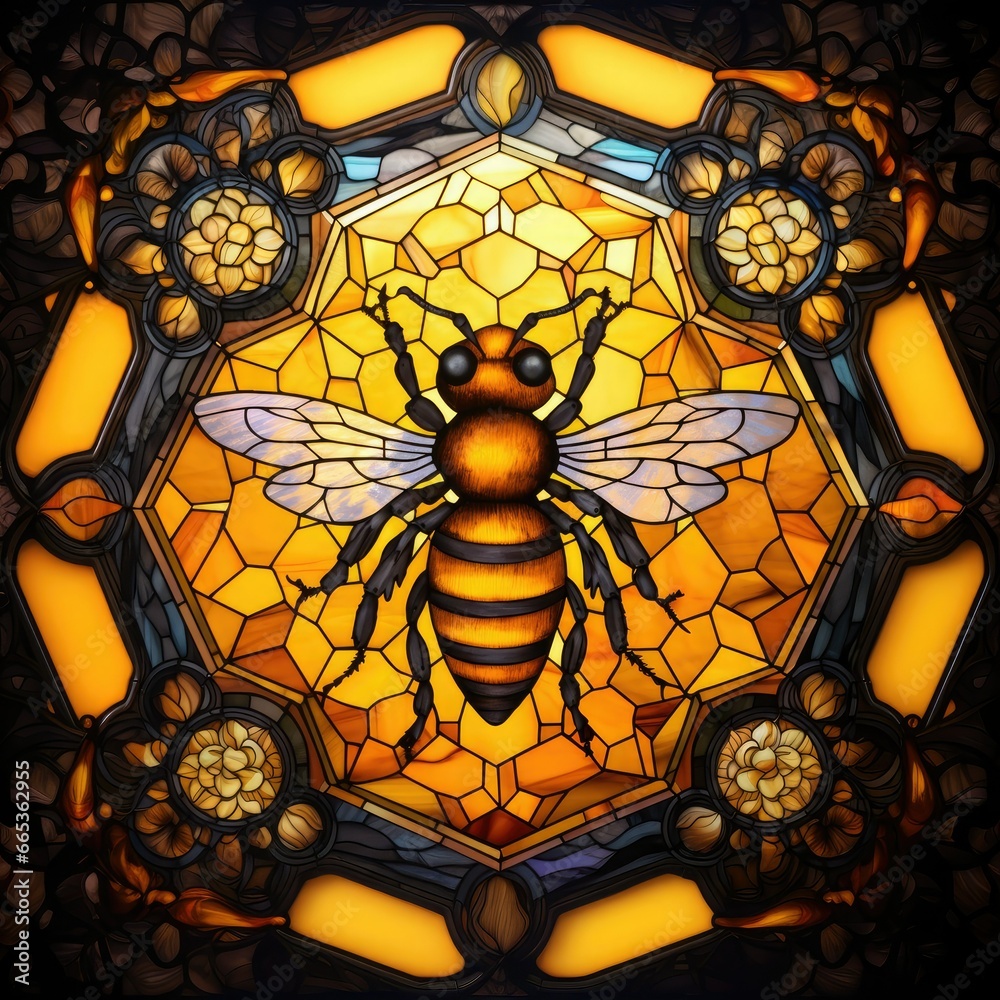 Bee in stained glass style