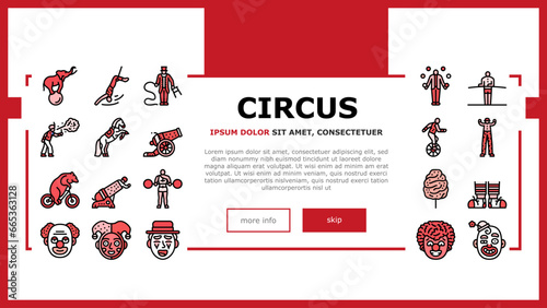 circus carnival vintage show landing web page vector. retro entertainment, old festival, tent event, red amusement festive, label frame circus carnival vintage show Illustration